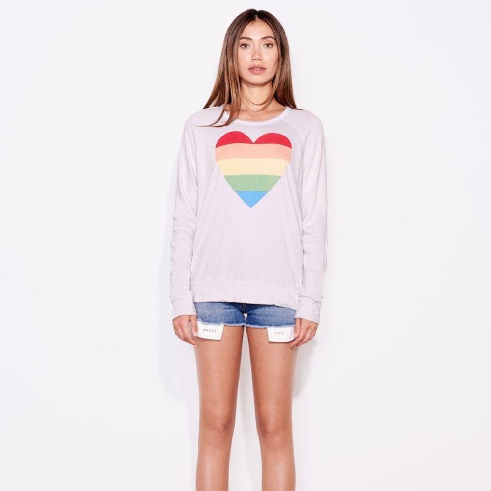 Sundry Rainbow Heart Pullover Top Vanilla
